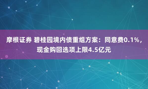 摩根证券 碧桂园境内债重组方案：同意费0.1%，现金购回选项上限4.5亿元